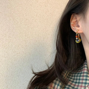 DAIIIBABYYY  -  Retro Colorful Green Bead Earrings Ethnic Style Safety Buckle Design Light Luxury Artistic Popular Earrings Women's Jewelry